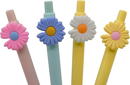 Miniatura 7 de Maydahui 12 bolígrafos retráctiles Little Daisy con diseño de flores retráctiles, tinta de gel negra, decoración de escritorio, para profesores,