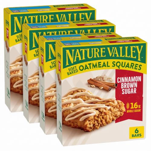 Nature Valley Soft-Baked Oatmeal Squares, Cinnamon Brown Sugar, 7.44 OZ, 6 ct (Pack of 4)