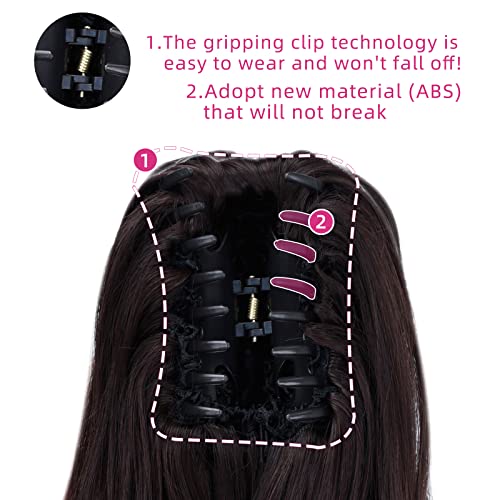 Dark Brown Ponytail Clip,Syxlcygg Clip Claw Pony Tail 16" Wavy 4.5 Oz Synthetic Like Real Hair Fake Hair Pieces For Women Easy To Use Fluffy&Not Tangled #TOP5