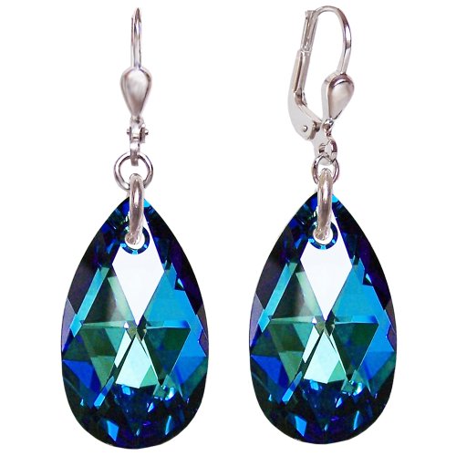 Schöner-SD 925 Silber Ohrringe Tropfen Kristall 22mm Bermuda Blue blau Cover