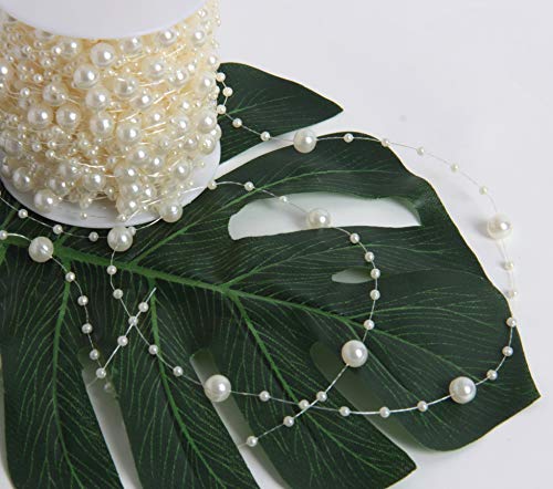 Hapy Shop 100 Feet Ivory Artificial Pearls String Fishing Line By The Roll For Garland Flowers Wedding Party,Bridal Bouquet Crafts Decoration & Home Decoration #TOP2