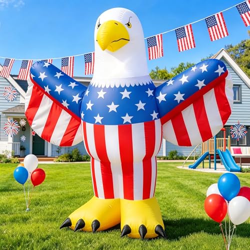 FunFanso 6 FT 4th of July Inflatable Bald Eagle with Flying Wings Patriotic Independence Day Blow up Outdoor Yard Decorations Built-in LED Lights for Lawn Garden Holiday Party Home Patio Porch Decor