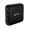 Amazon Basics 100W Four-Port GaN Wall Charger w/ 2 USB-C (100W,18W) & 2 USB-A Ports (12W) w/PD for Laptops, Tablets & Phones (iPhone 16/15/14/13/12/11/X, iPad, Mac, Samsung, and More), Non-PPS, Black