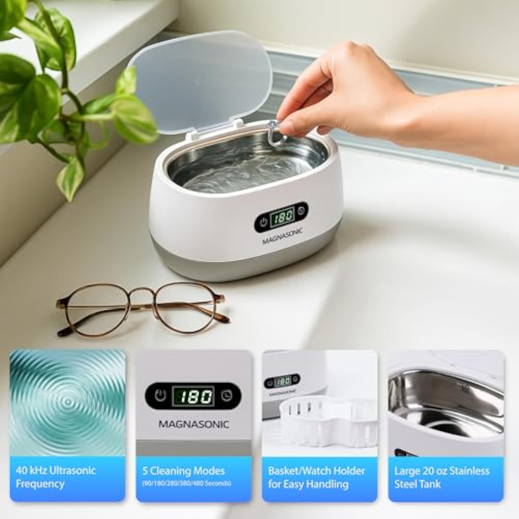 Ultrasonic Cleaner with 20oz Tank and Cleaning Solution