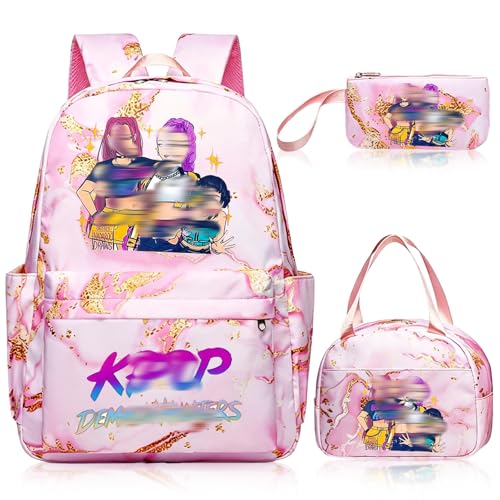 Image of Heartsking Kpop School Backpack 3-Piece Set with Waterproof Kpop School Bag Lunch Bag and Pencil Case Suitable as a Learning Camping Travel Birthday Gift and Stationery Set for Girls 8