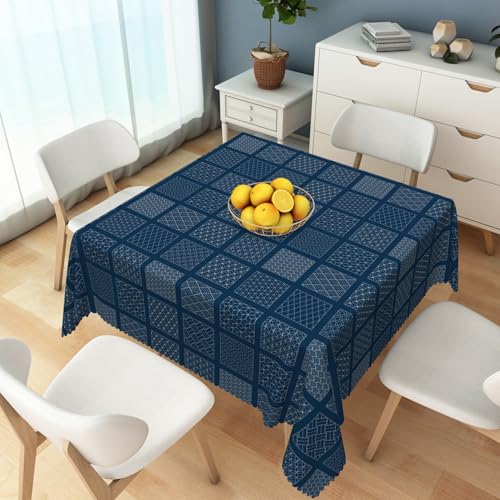 Baocicco Blue Mosaic Square Tablecloths 60x60 Inch Plaid Geometry Pattern Square Table Cover Indoor Outdoor Washable Wrinkle Free Stain Resistant Waterproof Table Cover for Tables Kitchen Dining