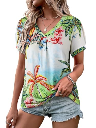 Womens Puff Short Sleeve Hawaiian Shirts Floral…