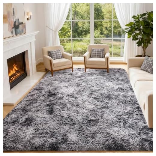 Teppich Wohnzimmer Shaggy Teppich Hochflor Teppich Schwarz Langflor Teppich Kinderzimmer Modern Batik Teppich Jugendzimmer Flauschig Teppich Groß von CHOSHOME, Dunkelgrau/Schwarz 120 x 180CM