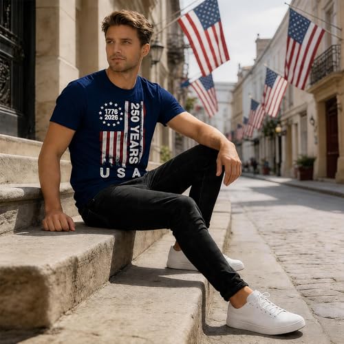 ATOPICK 250 Anniversary USA Shirts: 1776-2026 250th Birthday Patriotic American Flag T-Shirt 4th of July Shirt