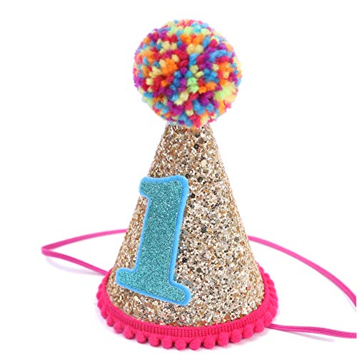Baby's Cone Hat For 1St Birthday - Birthday Party Decor For Baby Show, Colored Fur Balls Glitter Hat, Baby Hat For Handmade, Birthday Crown Cap For Baby Girls/Boys (1St Birthday Hat) #TOP5