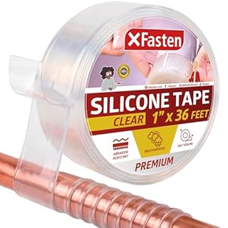 XFasten Self Fusing Silicone Tape Waterproof Clear – 1" x 36 Feet, Self Amalgamating Tape, Silicone Rubber for Plumbing, Sealing Pipes, Hose Repair, Outdoor Coax and Electrical Cables – Weatherproof