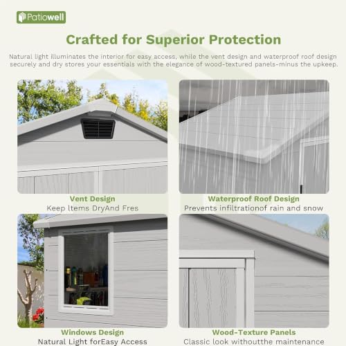 Image of Patiowell 6X4 FT Plastic Outdoor Storage Shed with Floor, Resin Tool Sheds with Lockable Door and Window, Weather-Resistant Garden Shed, Easy Assembly for Backyard, Patio, Light Grey