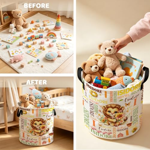 Image of Custom Lion Laundry Hamper, Personalized Laundry Basket with Name, Customized Dirty Clothes Basket for Clothes Toy Bathroom Bedroom Storage,S-16.5 inchX 13.8 inch