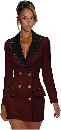 Elegant Blazer Dress for Women Sexy 2026 Long Sleeve Suit Jacket Peak Lapel Double Breasted Blazer Dress