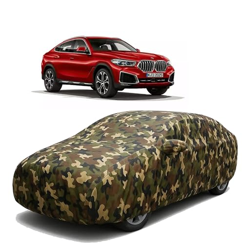 Image of Sulfar 100% Waterproof Car Body Cover Compatible with Mirror for BMW X6 with Long Lasting Durable Material (Triple Stitched, Full Bottom Elastic, Camouflage Army)