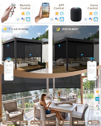 Image of Kincmo Motorized Outdoor Shades for Patio Porch, Custom Outdoor Motorized Blinds with Remote, Waterproof & Windproof Patio Shades Work with Apple Home,Alexa,Google (Black-3% Openness)