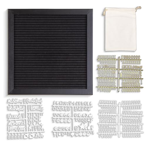 Real Wood Framed Felt Letter Board, Changeable Message Board, 10" x 10", Folding Stand and Wall Mount, 500+ Pieces of White & Gold Letters, Numbers, Words & Symbols, by Better Office Products - Image 3