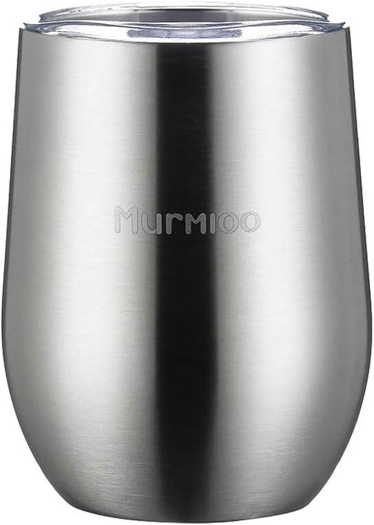 Murmioo Thermal Coffee Cup,Insulated Travel Mug with Lid，Reusable Stainless Steel Coffee Mug，Wine Glass，Double Walled - Great for Hot & Cold Drinks Flask Cup 12oz/360ml(Silver Grey)
