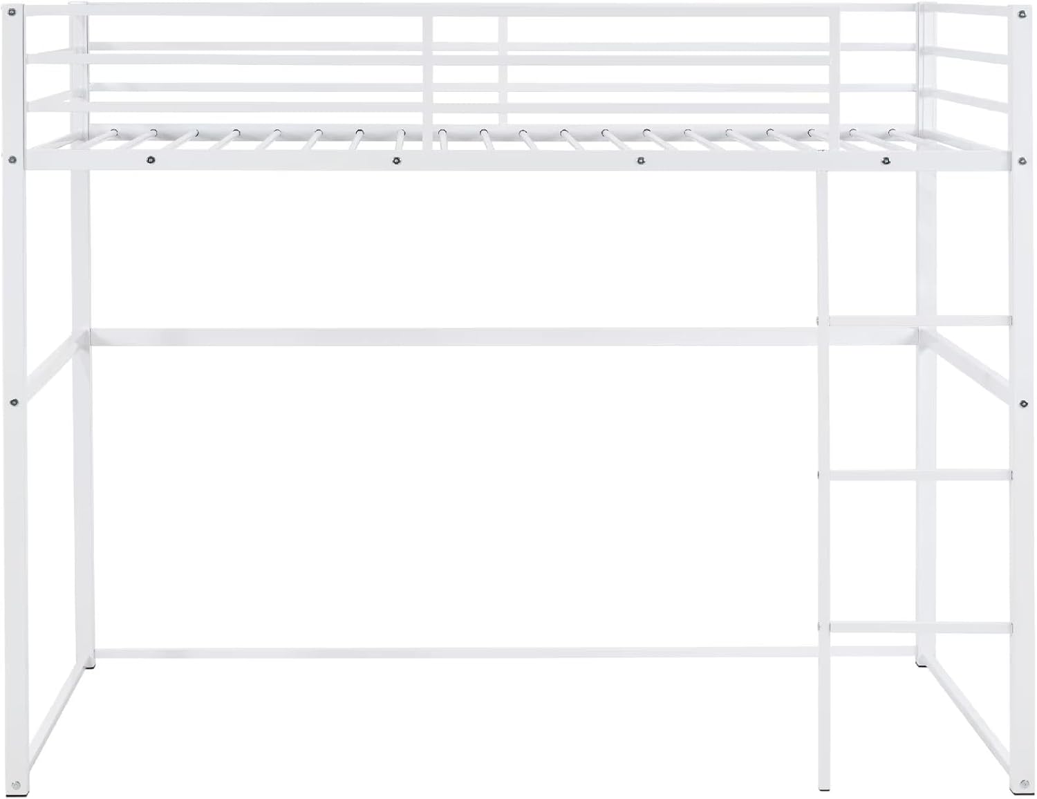 Metal Loft Bed Twin Size, Heavy Duty Loft Bed Frame with Safety Guard Rails & Flat Ladder, LoftBed for Dorm, Apartment (White, Twin)