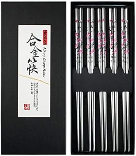 HuaLan Metal Alloy Chopsticks Stainless Steel Lightweight Chopsticks 5 Pairs Gift Set