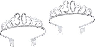 FOMIYES 2pcs Rhinestone Headbands Rhinestone Crown Red Plaid Headband Birthday Headband Silver Birthday Headband Crown Princess Crowns Plaid Headbands for Women Tiara Comb 30th Tiara Crown