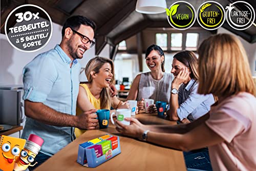 MACH MAL PAUSE® Tee Box - lustiges Tee-Set mit 6 leckeren Teesorten - Geschenk für Kollegin Kollegen Chef - Teespender mit 30 Teebeuteln - Geschenkset Büro - Wellness Anti-Stress Tee - Geburtstag