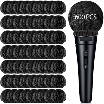 Buryeah 600 Pcs Disposable Microphone Cover Non Woven Handheld Microphone Windscreen with Elastic Band Individually Wrapped Mic Cover for KTV Recording Studio Karaoke Stage Performance (Blacks)