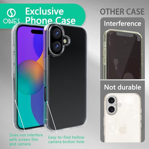 ONES for iPhone 16 Plus Case, Not-Yellowing with Anti-Scratch Clear Back, 10 FT Military-Grade Drop Protection, Shockproof Slim Phone Case for iPhone 16 Plus Tough Cover, 6.7 inch by ONES - Used condition - Image 7