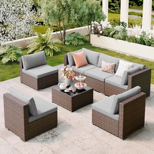 Qsun 7 Pieces Outdoor Patio Furniture Set, PE Rattan Outdoor