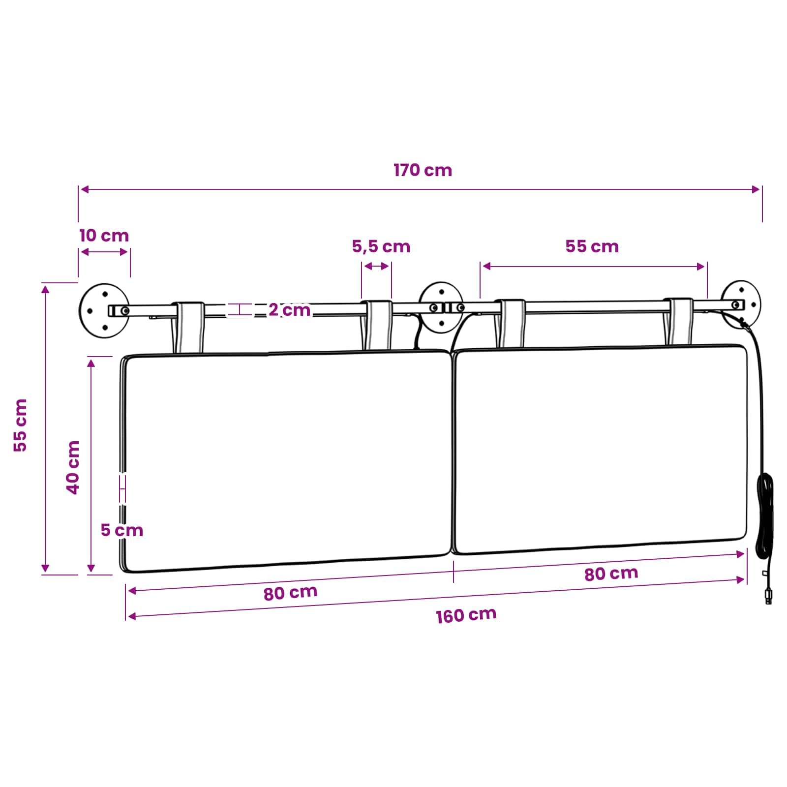Wiszący zagłówek z kremowego materiału sztruksowego z oświetleniem LED, 170 x 55 cm, miękka tapicerka, montaż na ścianie, wszechstronne jako oparcie i narzuta na łóżko do sypialni, pokoju