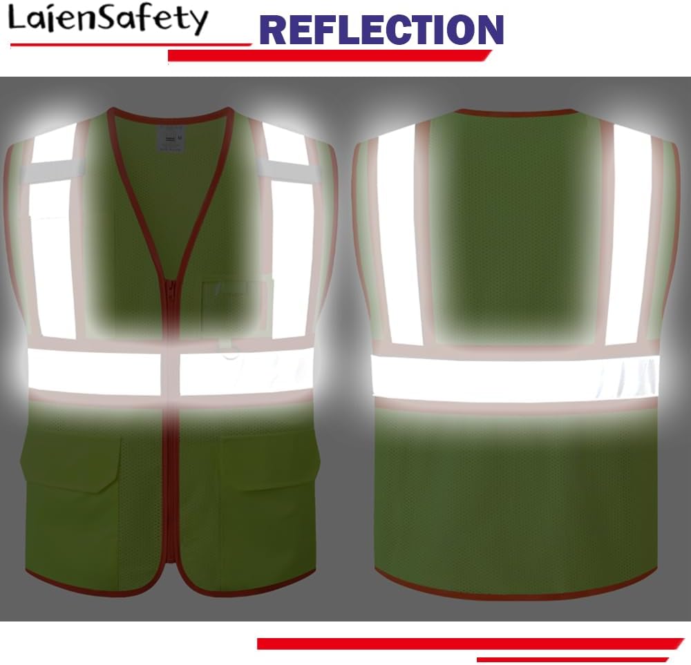 Hi Vis Reflective Safety Vest for Men Women Class 2 Mesh High Visibility Vest with Pockets and Zipper Front,Meets ANSI/ISEA Standards(EK1-178-Yellow-L) - Image 4