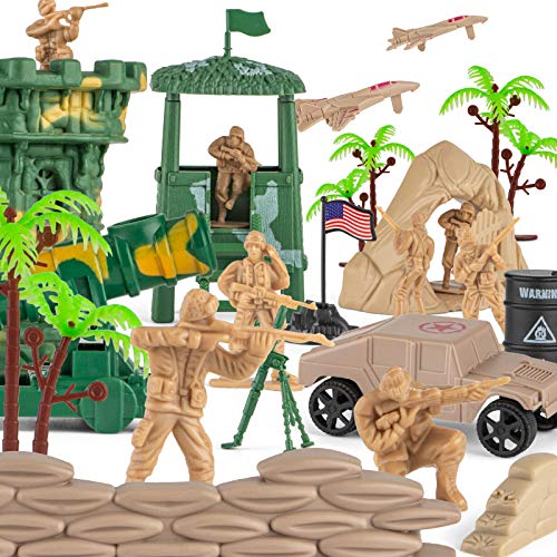 Divwa Army Men Toys for Boys 8-12, Military Soldier Army Base 160 Pcs Set Including WW2 Khaki Green Plastic and Accessories with Handbag for Kid