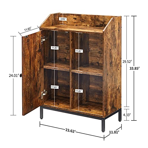 Vicodabo Wood Kitchen Sideboard With Barn Door, Small Vintage Buffet Cabinet With Adjustable Storage Shelves And Open Side Cubes, For Entryway, Kitchen, Dining Room, 23.6”X11.8”X33.5” #TOP2