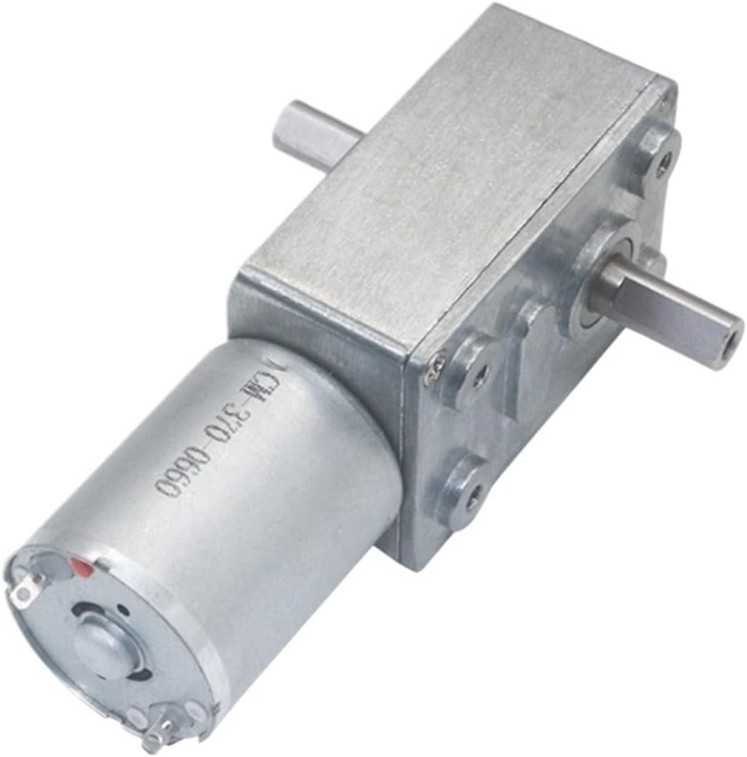 1pcs 12-24V 6mm Dual Output Shafts Low Speed 6rpm Self-Lock Large Torque DC Worm Gear Motor JGY370-D Double Axis Worm Geared Motors(Without Bracket,237RPM,DC24V)