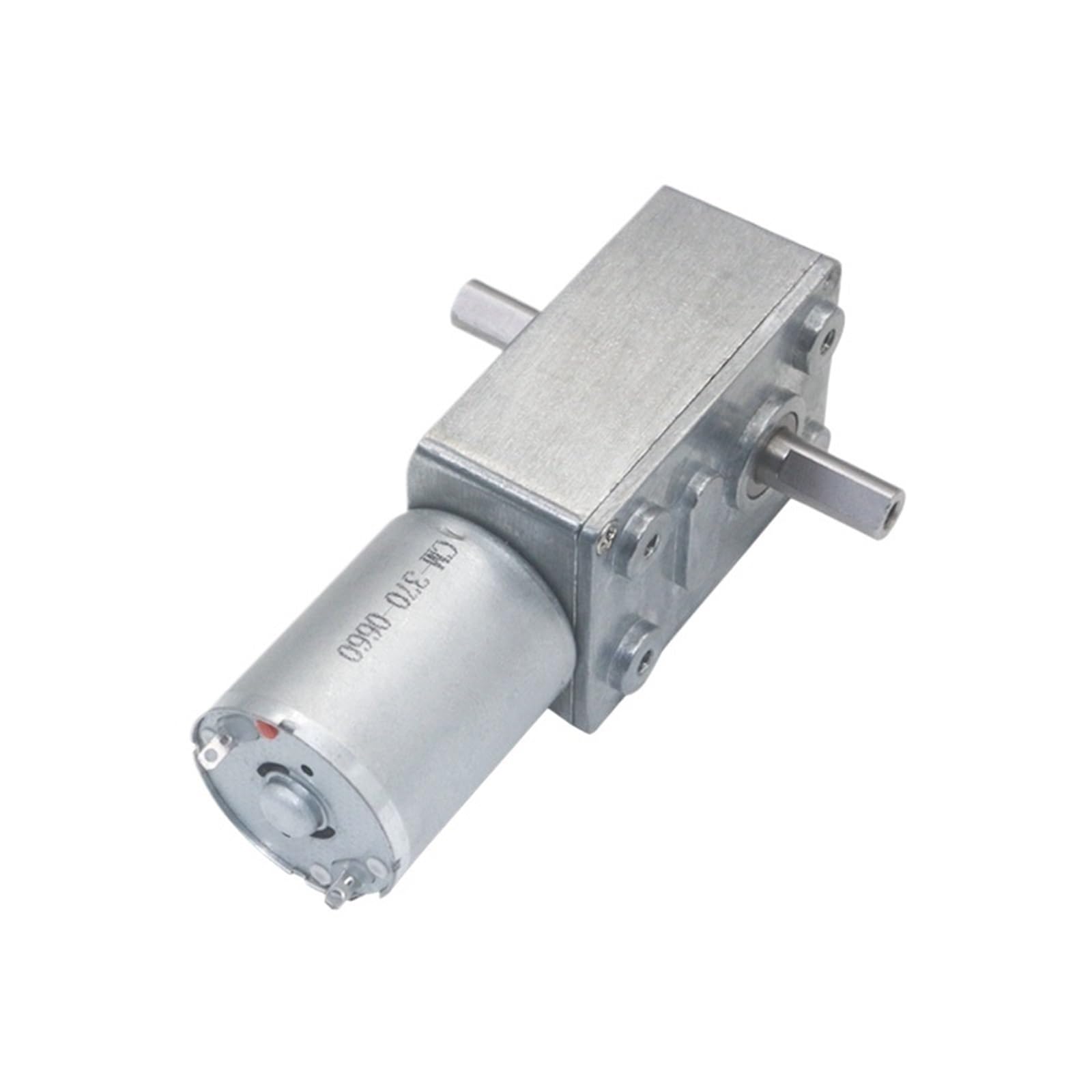 1 x 12–24 V 6 mm Dual-Ausgangswellen niedrige Drehzahl 6 U/min, selbstsichernd, großes Drehmoment, DC Schneckengetriebemotor JGY370-D Doppelachsen-Schneckengetriebemotoren (mit Halterung, 30 U/min, DC
