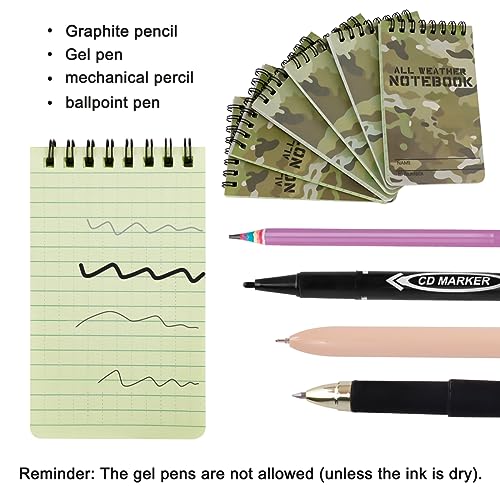 IBEQUEM 12 Stück Pocket Wasserdichte Notizblock, A7 Allwetter-Notizbuch mit Top-Spirale, 3 x 5 Zoll Mini-Spiral-Notizbücher für Outdoor-Aktivitäten, Aufnahme und taktische Tasche (Camouflage)