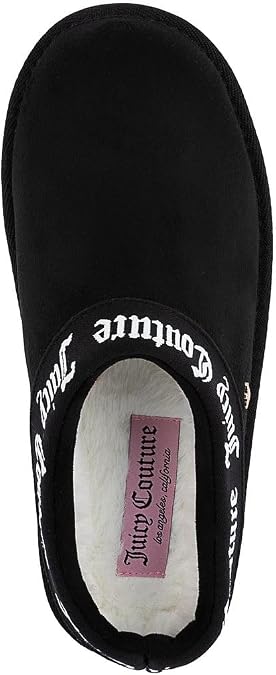 Juicy Couture Women's Cozy Slipper Mule Plush Indoor Outdoor House Shoe with Memory Foam and Faux Fur Lining