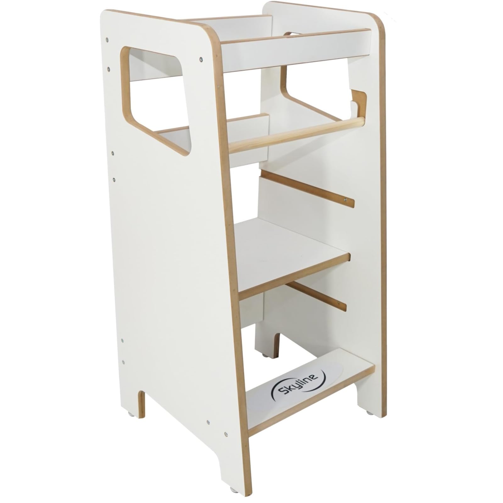Skyline Baby Montessori - Pedana per bambini, con altezza regolabile e guida di sicurezza, per bambini, per la cucina, colore: bianco