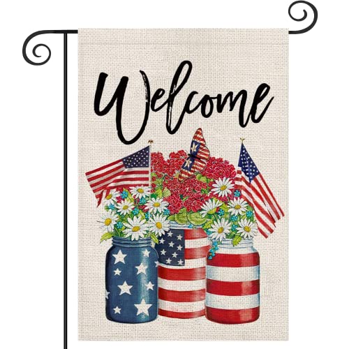 Patriotic Garden Flag Double Sided 12.5 x 18.5 Inch, Flower Outdoor Decorations, Seasonal Decor for Home Outside Front Porch House Farmhouse