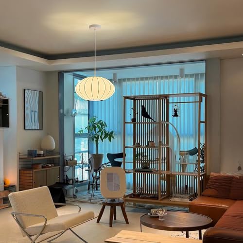 JFQIT 12 Inch Small Lantern Pendant Light fixtures, Imitation Silk Ceiling Hanging Pendant Light Japanese Lamp White Chandelier for Dinning Room Living Room Kitchen Island Bedroom Restaurant by JFQIT - Used condition - Image 3