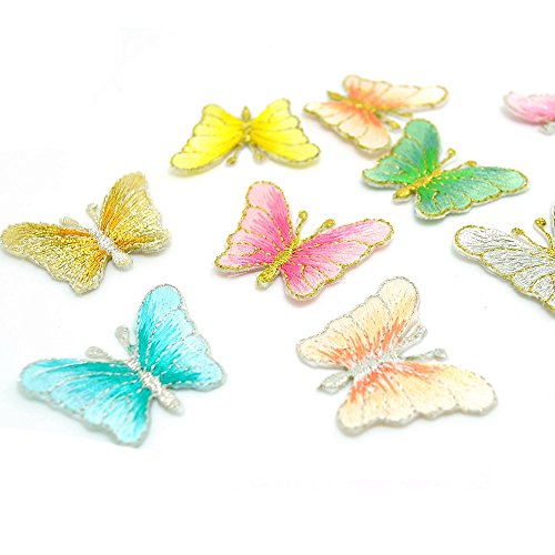 CUTEHILL Iron on Patches, Butterfly Applique Patches, 10 Pieces Colorful Butterfly Embroidery Applique Patch
