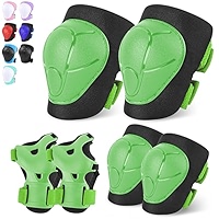 FIODAY Knee Pads For Kids Knee And Elbow Pads Wrist Guards Adjustable Protective Gear Set Girls Boys Inline Skating Biking Skateboard Scooter Knee Pads Green