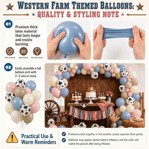 Cow Print Balloons, 12 Inch Baby Pink Blue Cow Print Latex Balloons, 50 Pcs Light Blue Pink Apricot White Balloon for Baby Shower Birthday Cowboy Cowgirl Western Rodeo Farm Gender Reveal Party Decor by TAOYE - Used condition - Image 8