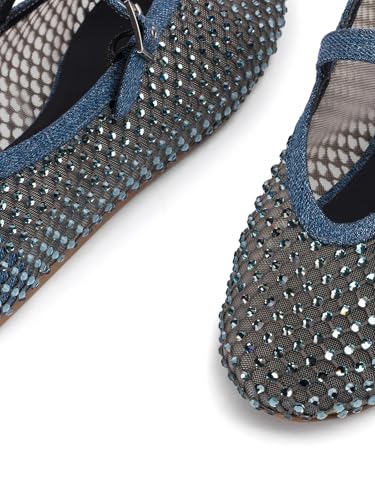 Women's Mesh Rhinestone Ballet Flats Closed Round Toe Slip On Strap Buckle Mary Jane Shoes Causal Dress Crystal Fishnet Ballerina Shoes Ladies3