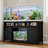 VOWNER 75-120 Gallon Fish Tank Stand with Power Outlet, Farmhouse Aquarium Stand with Storage Cabinet & Sliding Barn Doors, Heavy Duty Reptile Tank Stand, for 2 Tanks, 1000LBS Capacity, Black