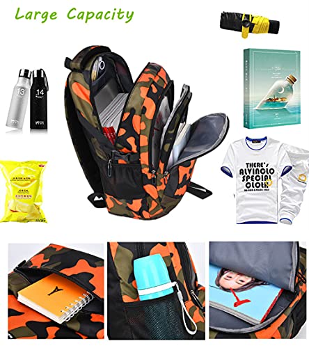 Ladyzone Camo School Backpack Lightweight Schoolbag Travel Camp Outdoor Daypack (Orange Pattern), One Size #TOP5