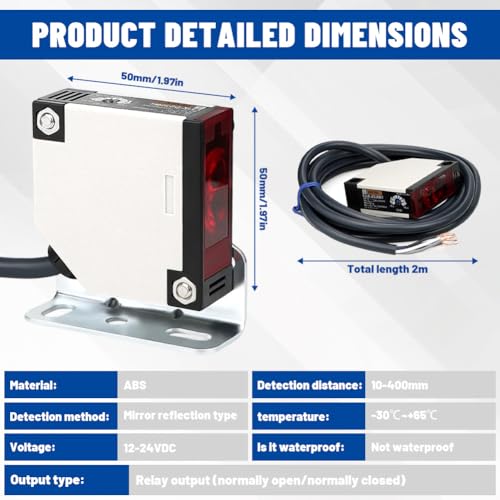 Fotoelektrischer Sensorschalter, Reflektor Lichtschranke 12-24 Volt DC Sensor Reflexions-Lichtschranke mit Spiegel für Lichtschranke E3JK-R4M1Induktionsabstand 0.1-4M Einstellbar