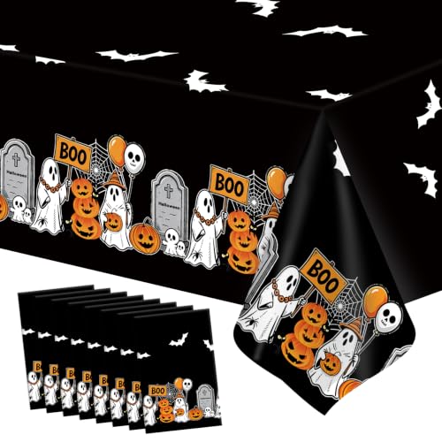 Image of 8Pack Halloween Tablecloth Disposable Plastic Table Cloth Decorations Black