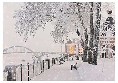 Tableau lumineux LED - Pont - 40 x 30 cm - Peinture murale lumineuse - Paysage d'hiver sur toile