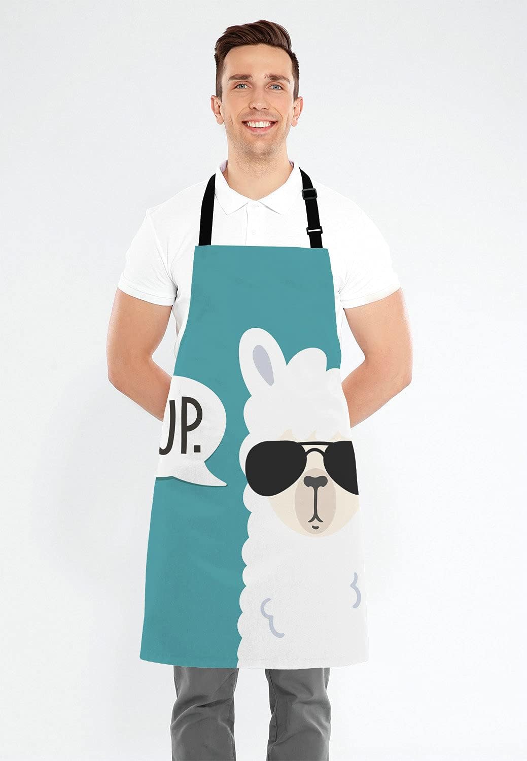 Funny llama Apron for Women and Men, Sup Llama Adjustable Kitchen Chef Apron for Cooking Baking - Cute Birthday, Anniversary, Mother's Day Apron Presents for Mom Wife Girlfriend Aunt Grandma